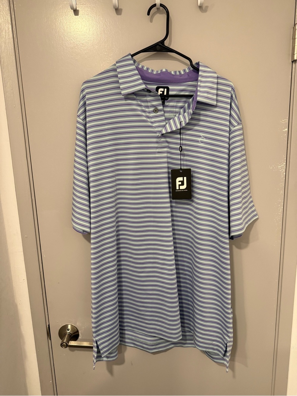 FootJoy Men’s Striped Performance Polo Shirt - Light Blue & Lavender